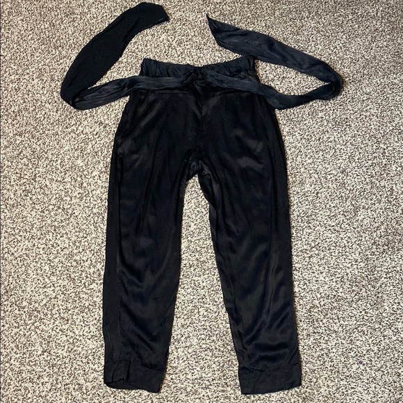 Ett:Twa from Anthropologie Black Satin Trousers with Tie-Belt - Picture 6 of 7